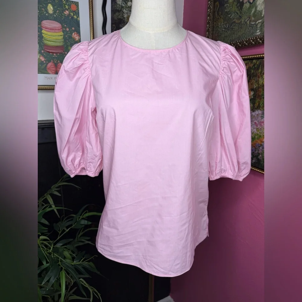 NEW English Factory Pink Poplin Puffed Sleeve Top Sz Small